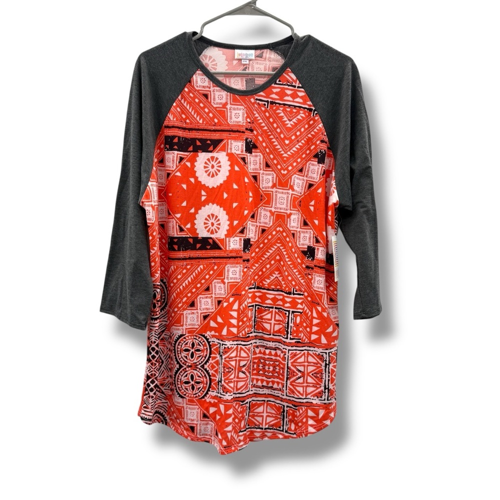 LuLaRoe NWT Randy Raglan Tunic Top Women’s Size 2X Orange Gray Geometric‎